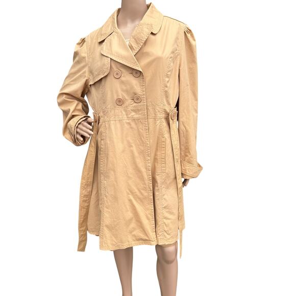 Chadwicks 16 Tan Trench Coat Double Breasted Puffer Sleeve TieBelt Cotton Jacket - Picture 5 of 12